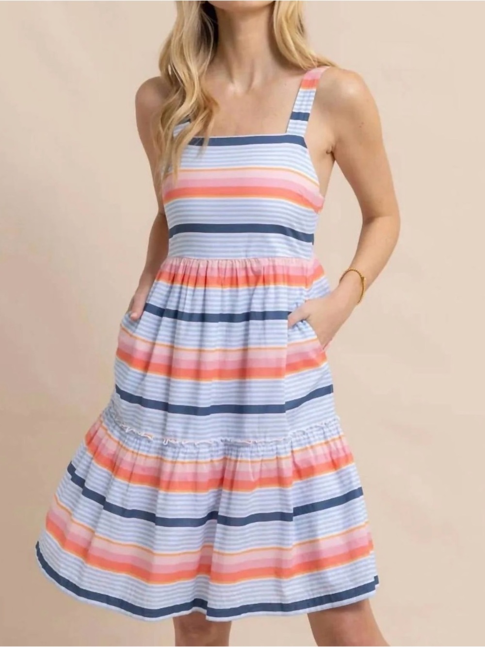Southern Tide Striped Square-Neck Women’s Dress in Blue, Pink & Coral